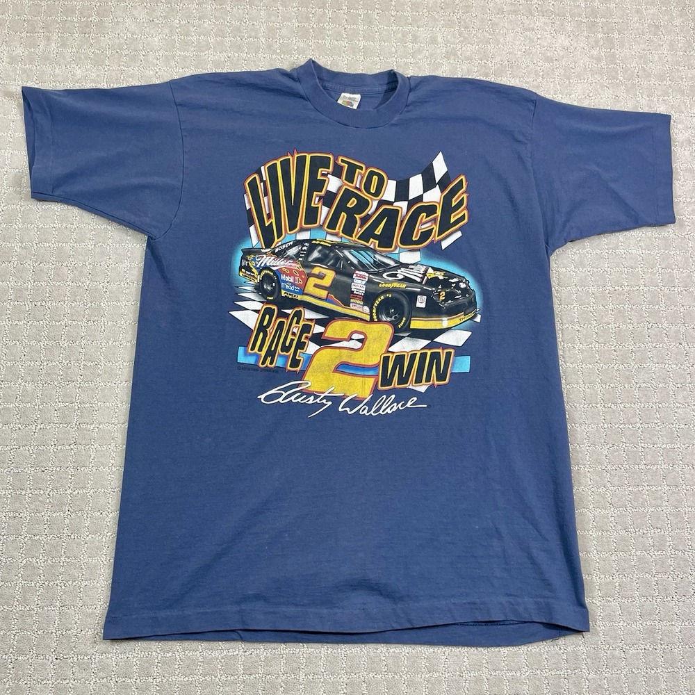 Vintage 90's Rusty Wallace NASCAR Live 2 Race Size XL Racing Tshirt